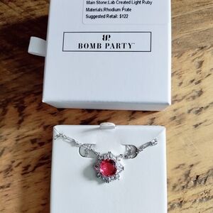 Bomb Party RBP3027 Silver Necklace with Ruby Red Stone